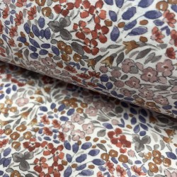 Voile di cotone Bio, Bianco con Fioriellini Rossi, Blu e Rosa