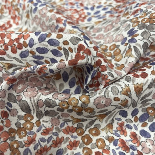Voile di cotone Bio, Bianco con Fioriellini...