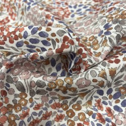 Voile di cotone Bio, Bianco con Fioriellini Rossi, Blu e Rosa