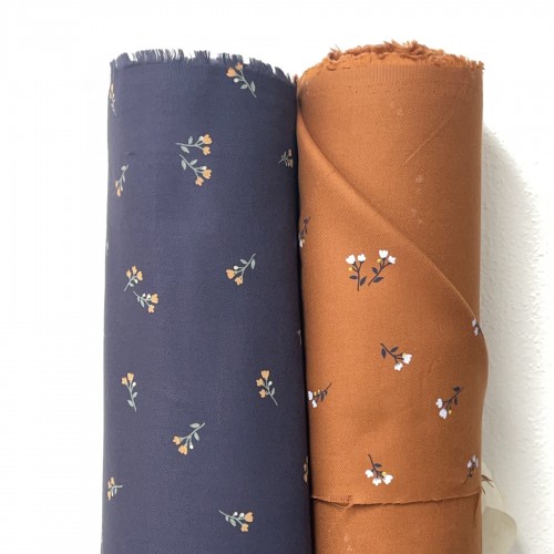 Flanella di cotone Bio, Arancione, Fiori Bianchi