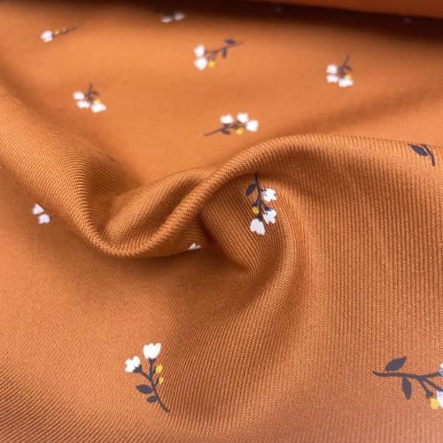 Flanella di cotone Bio, Arancione, Fiori Bianchi