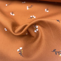 Flanella di cotone Bio, Arancione, Fiori Bianchi