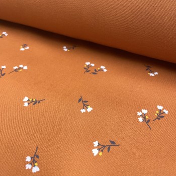 Flanella di cotone Bio, Arancione, Fiori Bianchi 2