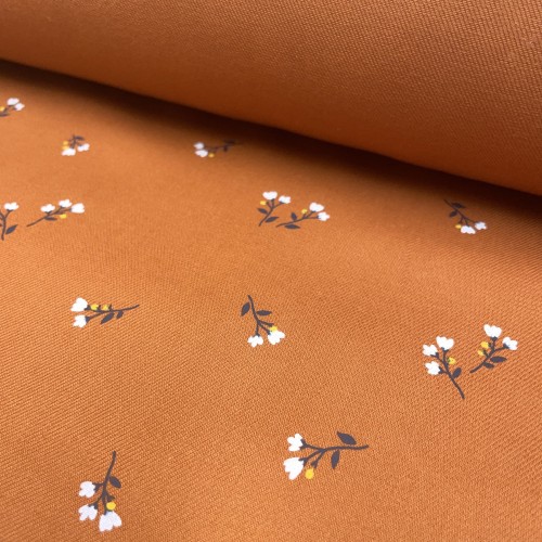 Flanella di cotone Bio, Arancione, Fiori Bianchi
