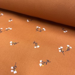 Flanella di cotone Bio, Arancione, Fiori Bianchi