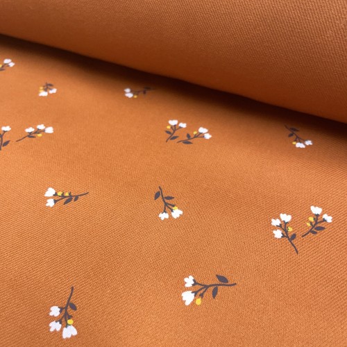 Flanella di cotone Bio, Arancione, Fiori Bianchi