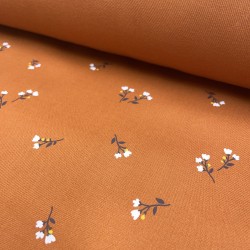 Flanella di cotone Bio, Arancione, Fiori Bianchi