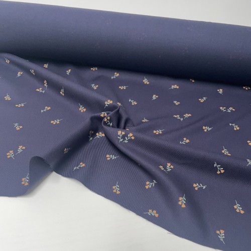 Flanella di cotone Bio, Blu, Fiori Arancioni