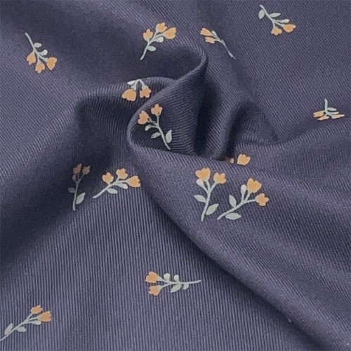 Flanella di cotone Bio, Blu, Fiori Arancioni