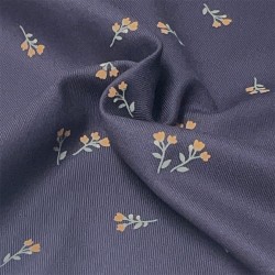 Flanella di cotone Bio, Blu, Fiori Arancioni