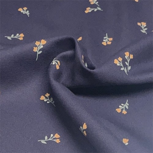 Flanella di cotone Bio, Blu, Fiori Arancioni