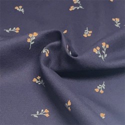 Flanella di cotone Bio, Blu, Fiori Arancioni