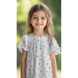 Mussola o Doppia Garza di Cotone, Bianco con Fiori arancioni