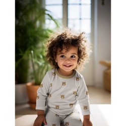 Jersey di Cotone Biologico GOTS, Orsetti, Beige Natural
