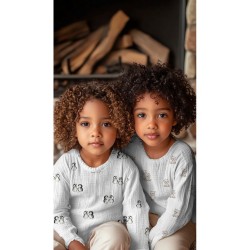 Mussola o Doppia Garza di Cotone, Bianco con Orsetti Beige