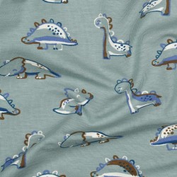 Jersey di Cotone Biologico GOTS, Dinosauri, Verde Acqua