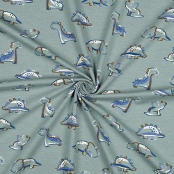 Jersey di Cotone Biologico GOTS, Dinosauri, Verde Acqua