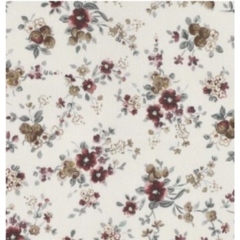 Flanella di cotone Bio, Bianco , Fiori Rossi Bordeaux 2
