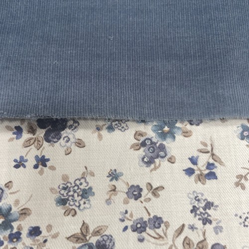 Flanella di cotone Bio, Bianco , Fiori Blu e Viola