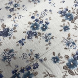 Flanella di cotone Bio, Bianco , Fiori Blu e Viola