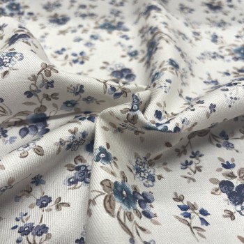 Flanella di cotone Bio, Bianco , Fiori Blu e Viola