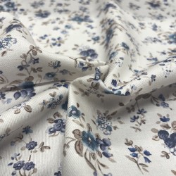 Flanella di cotone Bio, Bianco , Fiori Blu e Viola