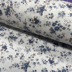Flanella di cotone Bio, Bianco , Fiori Blu e Viola