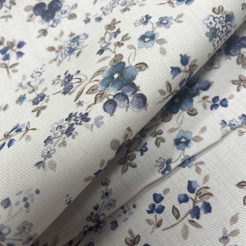 Flanella di cotone Bio, Bianco , Fiori Blu e Viola