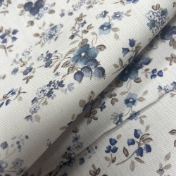 Flanella di cotone Bio, Bianco , Fiori Blu e Viola