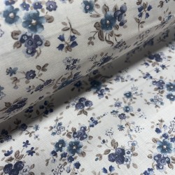 Flanella di cotone Bio, Bianco , Fiori Blu e Viola