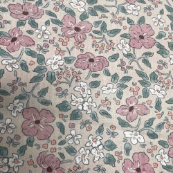 Flanella di cotone Bio, Rosa , Fiori Rosa e Verdi