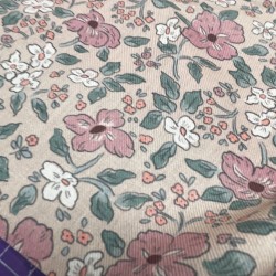 Flanella di cotone Bio, Rosa , Fiori Rosa e Verdi