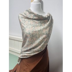 Flanella di cotone Bio sottile, Beige, Fiori Rosa