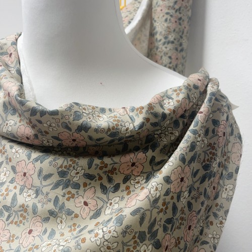 Flanella di cotone Bio sottile, Beige, Fiori Rosa