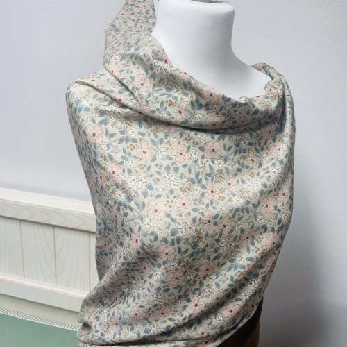 Flanella di cotone Bio sottile, Beige, Fiori Rosa