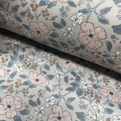 Flanella di cotone Bio sottile, Beige, Fiori Rosa