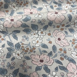 Flanella di cotone Bio sottile, Beige, Fiori Rosa