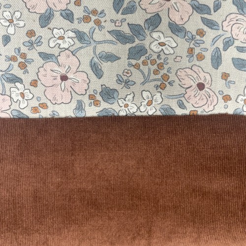 Flanella di cotone Bio sottile, Beige, Fiori Rosa