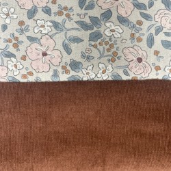 Flanella di cotone Bio sottile, Beige, Fiori Rosa