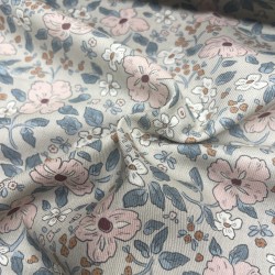 Flanella di cotone Bio sottile, Beige, Fiori Rosa