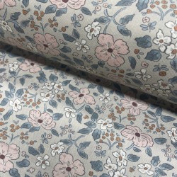 Flanella di cotone Bio sottile, Beige, Fiori Rosa