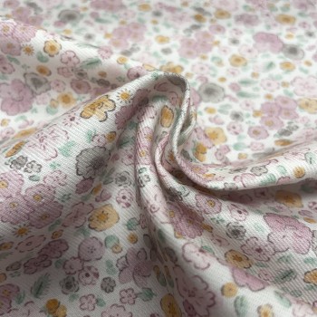 Flanella di cotone Bio, Bianco , Fiori Rosa