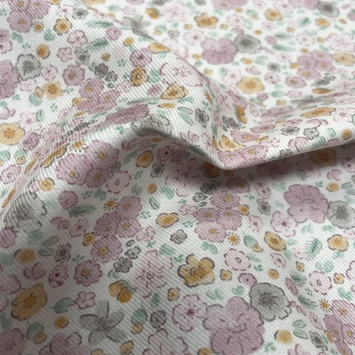 Flanella di cotone Bio, Bianco , Fiori Rosa