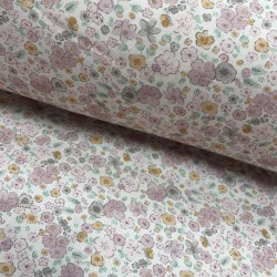Flanella di cotone Bio, Bianco , Fiori Rosa