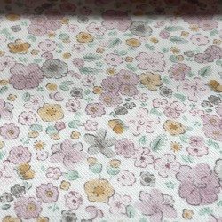 Flanella di cotone Bio, Bianco , Fiori Rosa
