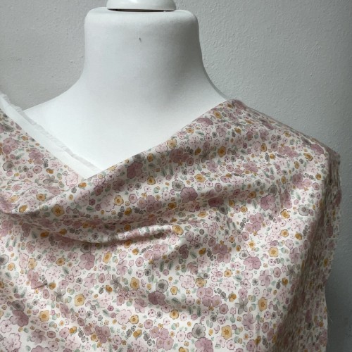 Flanella di cotone Bio, Bianco , Fiori Rosa