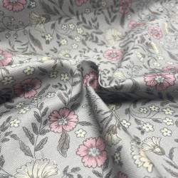 Flanella di cotone Bio, Grigio, Fiori Rosa