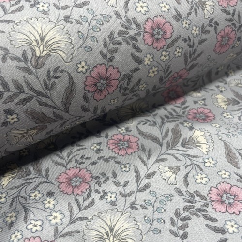 Flanella di cotone Bio, Grigio, Fiori Rosa