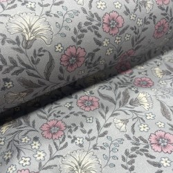Flanella di cotone Bio, Grigio, Fiori Rosa