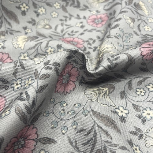 Flanella di cotone Bio, Grigio, Fiori Rosa